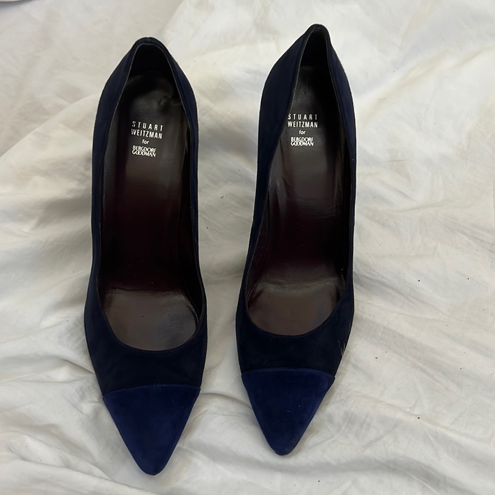 Stuart Weitzman for Bergdorf Goodman blue Suede Captoe Heels Size 11